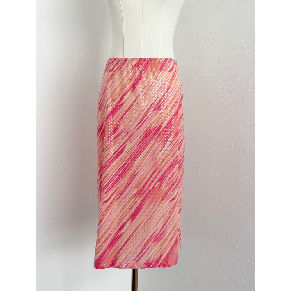 Vintage Y2K Forever 21 Pink Diagonal Stripe Sequin Midi Skirt Fairycore (S/M)